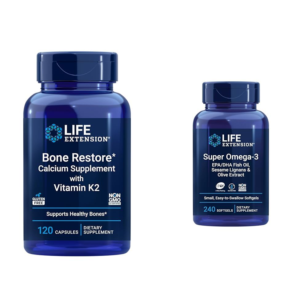 Restauración de bonificación de la vida + Vitamina K2 Vitaminas " Minerales Mantener la salud de los huesos " Strength " Super Omega-3 EPA/DHA Fish Oil, Sesame Lignans " Olive Extract