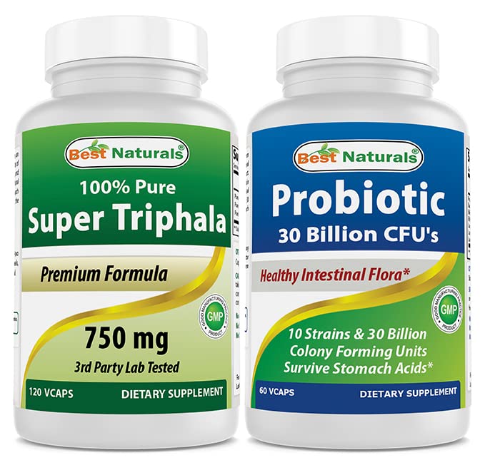 Mejores Naturales Triphala 750 mg " Probiótico 10 Strains " 30 Billones CFU