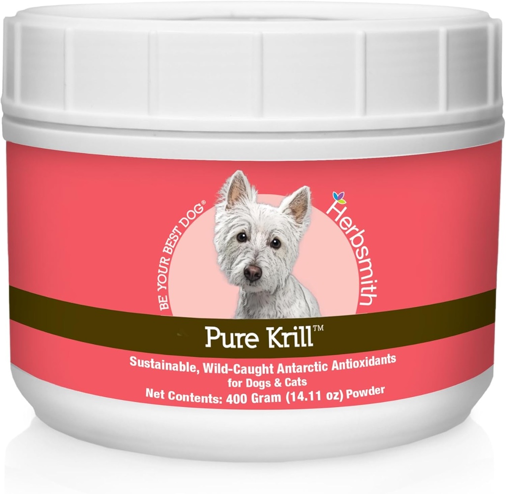 Herbsmith Pure Krill - Wild-Caught Antártico Krill - Sólo 1 Ingrediente - Astaxanthin para perros - Listo para usar Omega 3s – Alternativa a Krill Oil para perros - 400g