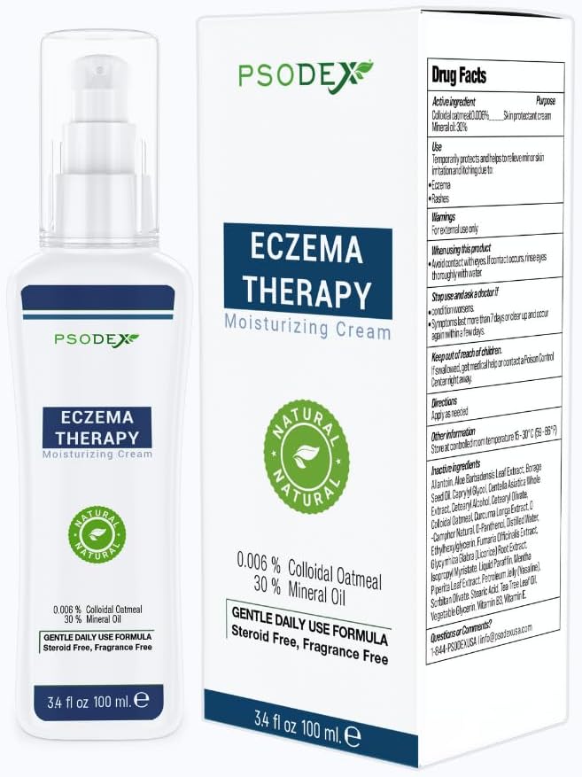 PSODEX Eczema Cream – Moisturizing Eczema Therapy Skin Care with Aloe Vera, Vitaminas, Tea Tree Oil – Organic and Natural Eczema Lotion – Non-Irritating and Soothing Eczema Cream