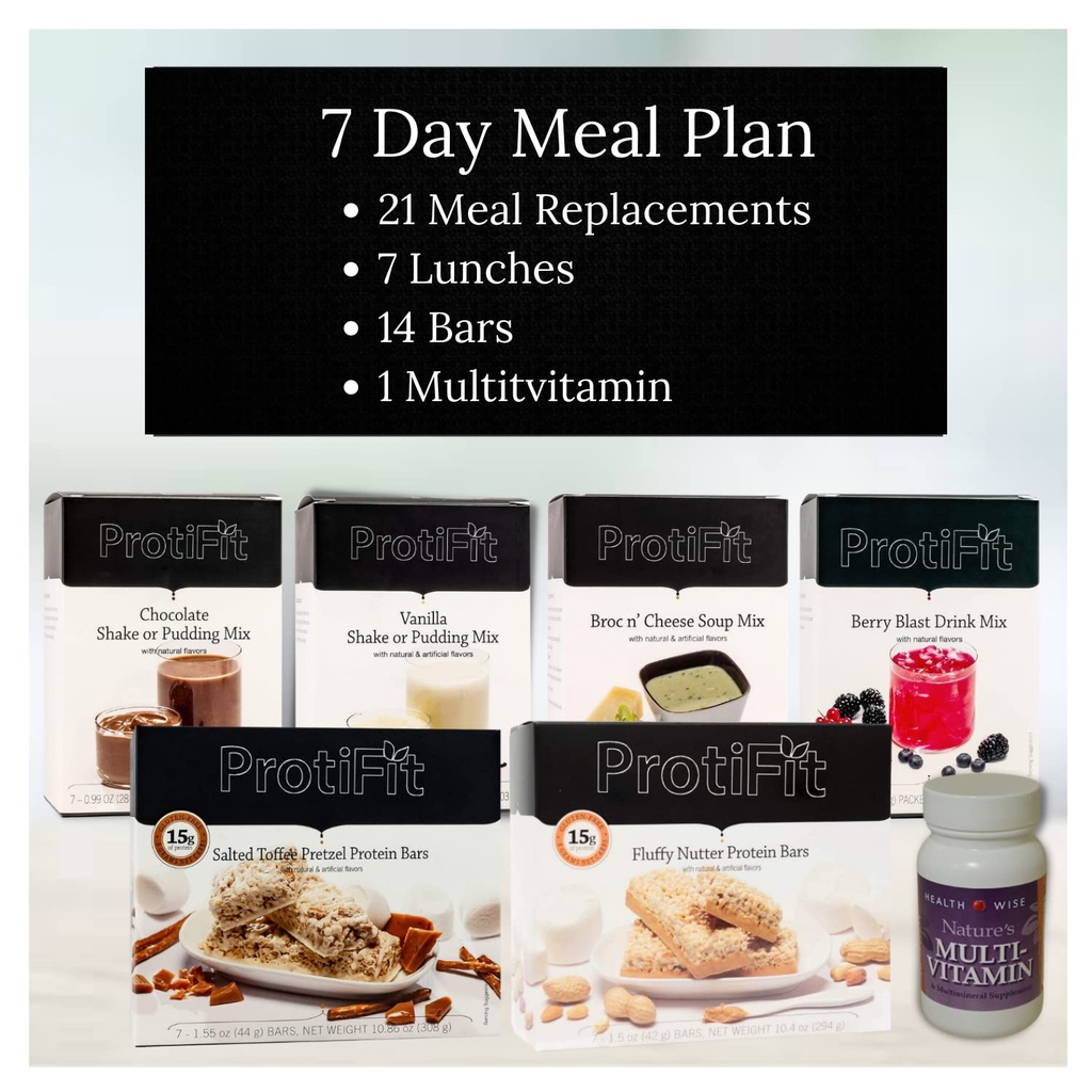 PROTIFIT - High Protein Meal Plan Starter Kit, 15g Protein Suplementos &amp; Snacks, 30 días Multivitamin, Ideal Protein Compatible (7 Day Kit)