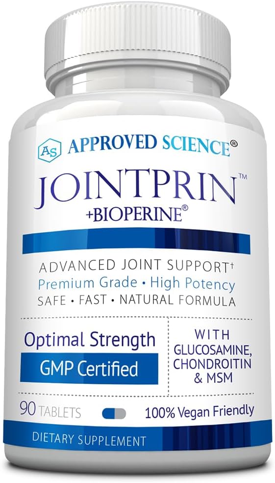 Jointprin de Ciencia Aprobada - Suplemento de Apoyo Conjunto - Glucosamina, MSM, Condroitina, Turmérica, Boswellia, BioPerine - 1 Mes de Suministro