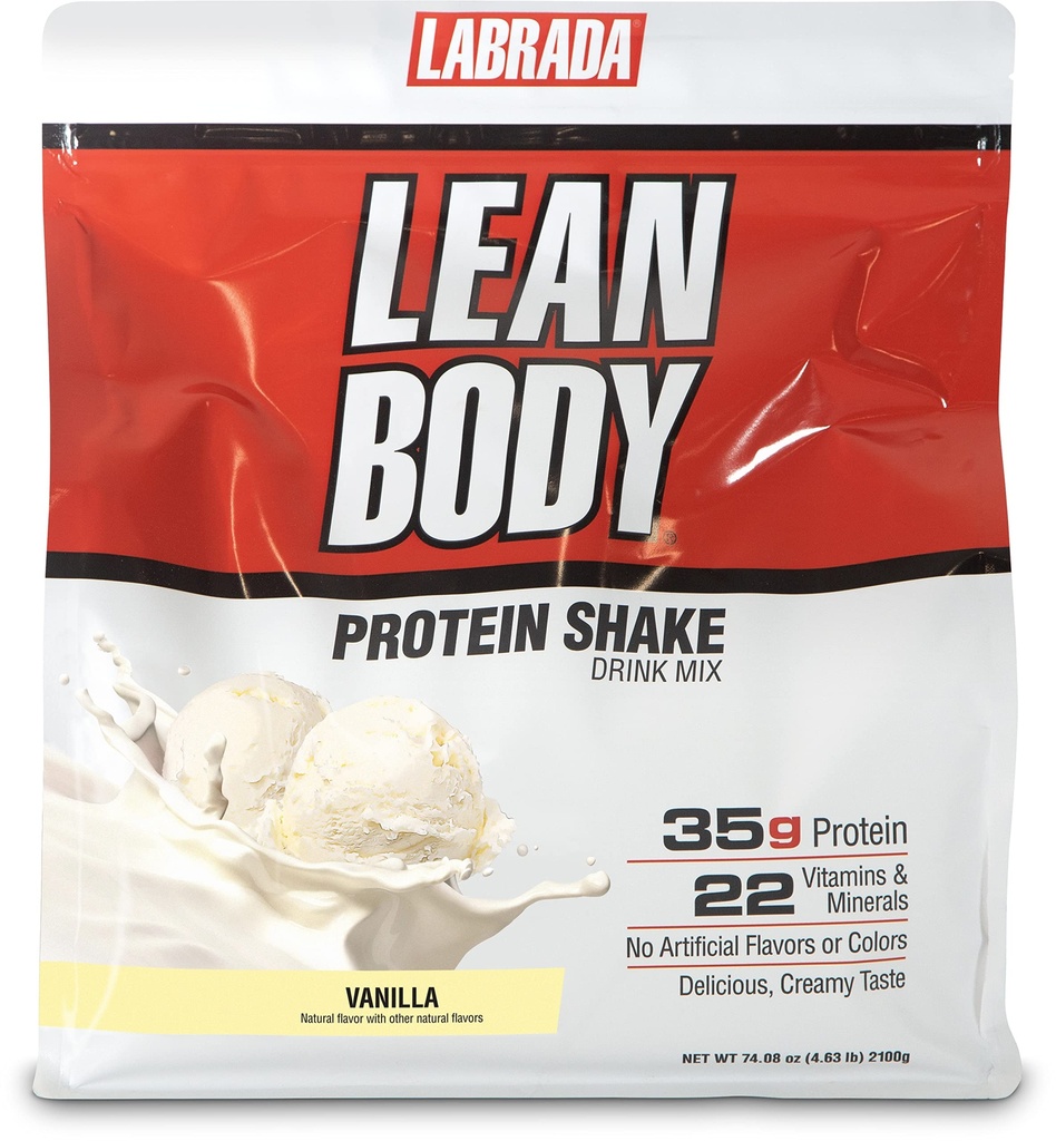 Lean Body All-in-One Vainilla Protein Shake. 35g Proteína, Whey Blend, 7g grasas saludables & fibra, 22 vitaminas y minerales, sin colores artificiales, sin gluten libre, (4.6lb) Embalaje mayo Vary