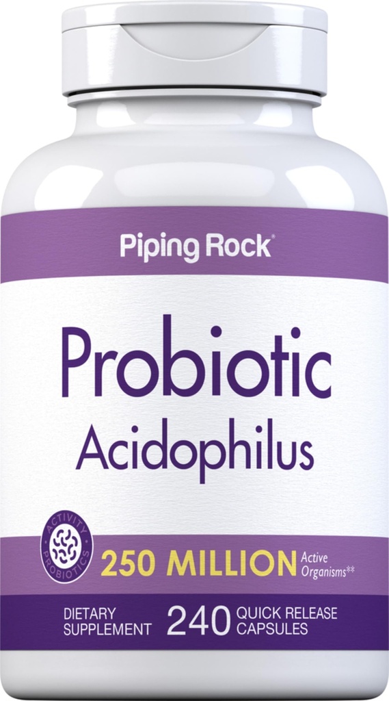 Piping Rock Probiótico Acidophilus Capsules ← 250 Millones de CFU TENED 240 Píldoras TENIDO Suplemento dietético Silencioso No GMO, Gluten Gratis