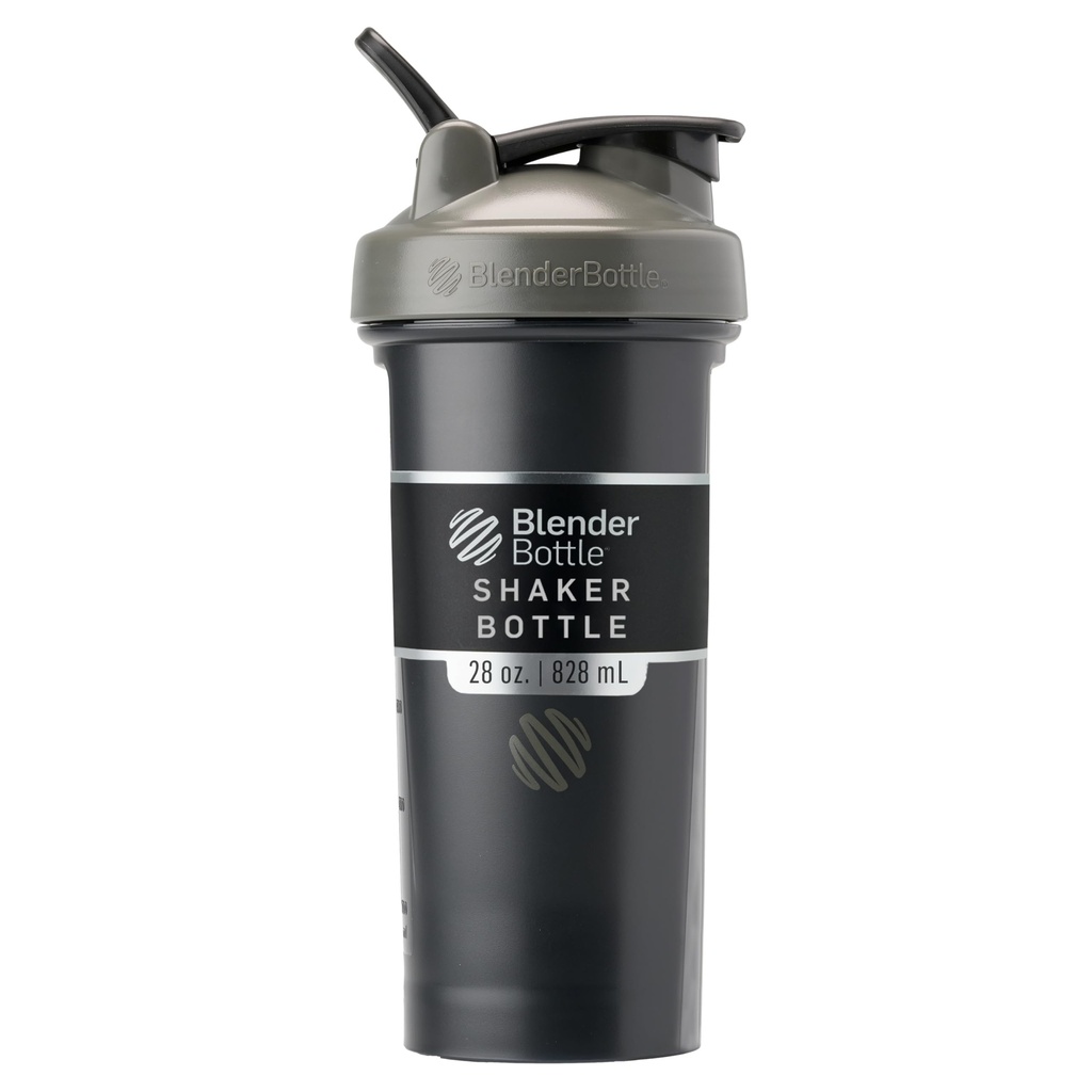 BlenderBottle Classic V2 Shaker Bottle Perfect for Protein Shakes and Pre Workout, 28-Once, Grey/Black, Black Shadow