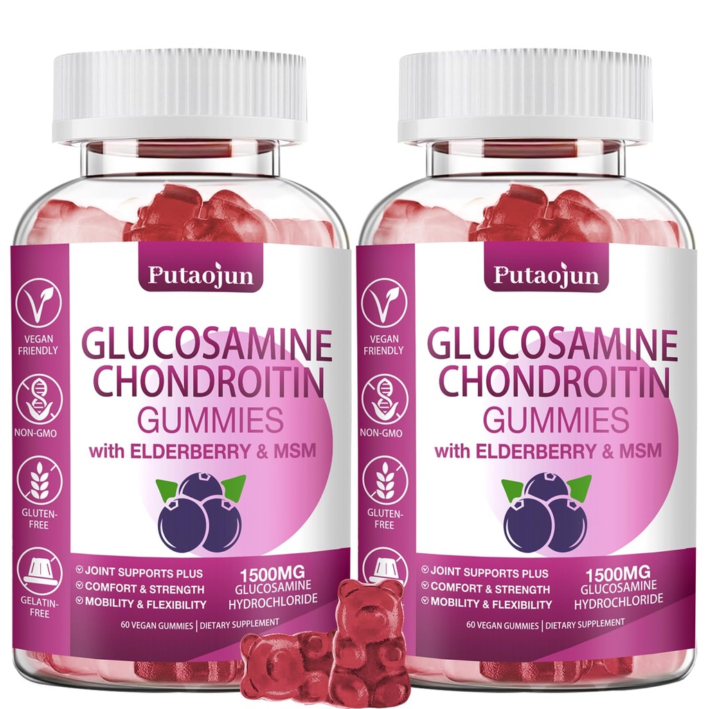 Glucosamine Chondroitin Suplementos con MSM &amp; Elderberry TEN Glucosamine Chondroitin Gummy para Adultos &amp; Mujeres Hombres TEN Glucosamine condroitin Gummies Extra Strength TEN Joint Supplement TEN 2 Pack