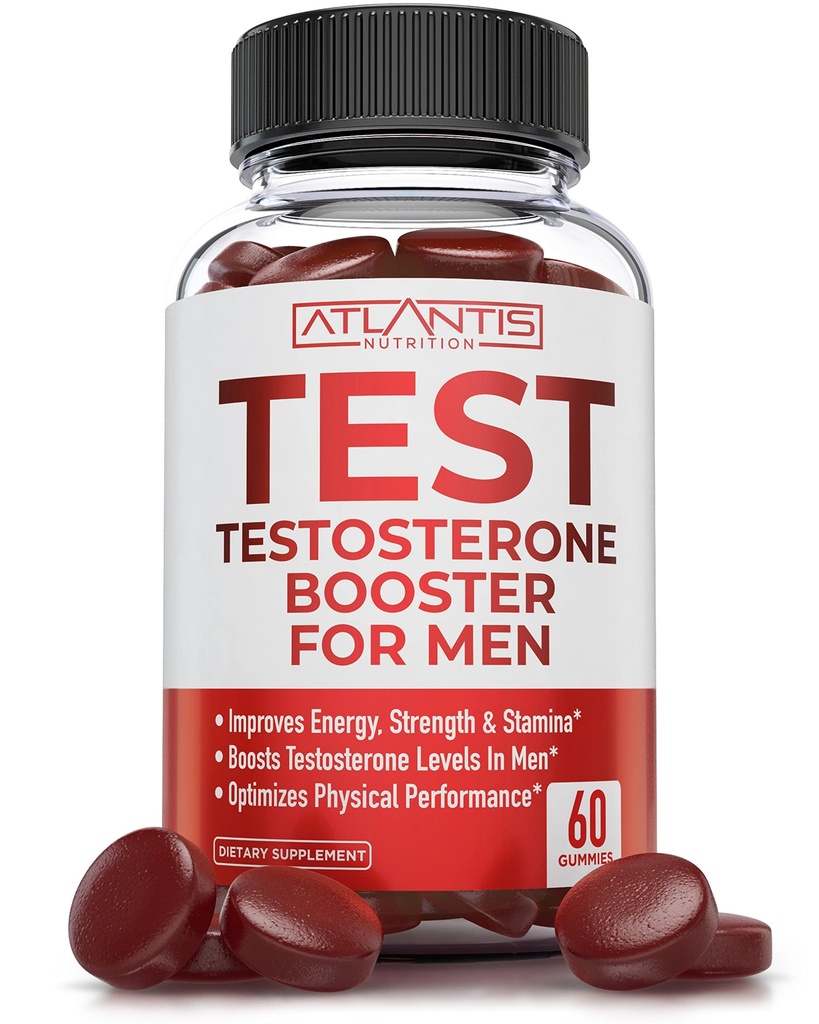 Atlantis Nutrición Testosterona Booster Para Hombres Gummies - Enhancement masculino, Boosts Energy, & optimiza el rendimiento físico Formulado w/Tribulus, Horny Goat Weed, Saw Palmetto, Maca Root - 60 Gummies