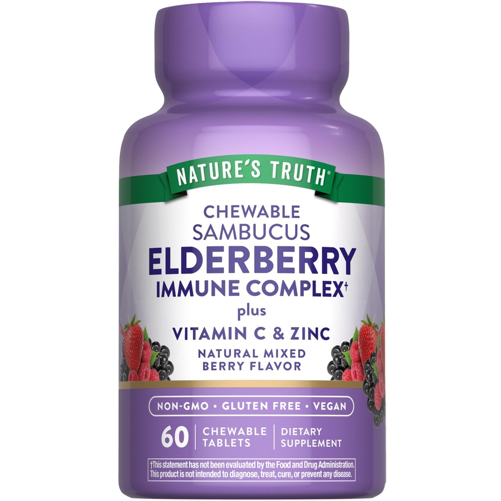 La verdad de la naturaleza Complejo de inmune de arándano TENIDO 60 Tabletas Chewable TENIDO Plus Vitamina C " Zinc TEN Mixed Berry ANTE Vegan, Non-GMO, " Gluten Free Supplement