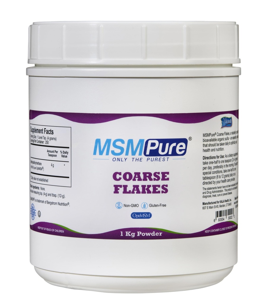 KALA HEALTH MSMPure Coarse Flakes MSM Powder – US-Made MSM for Joint Health, Skin Appearance y Hair & Nail Support – 2.2 lb, Organic Sulfur