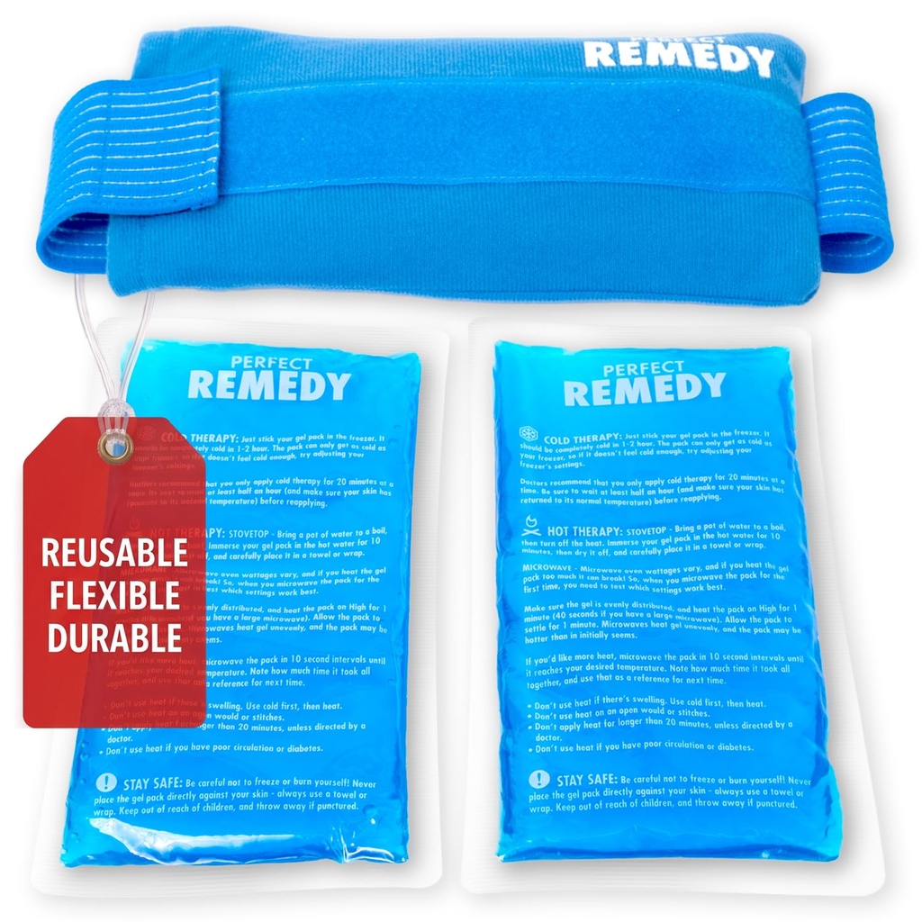 Paquetes de hielo de 2 patas perfectos para lesiones con cubierta de cuero, compresas calientes flexibles, envases de hielo suave para la ayuda en condiciones de daño, alternativa a botellas de agua caliente (Blue, Regular)