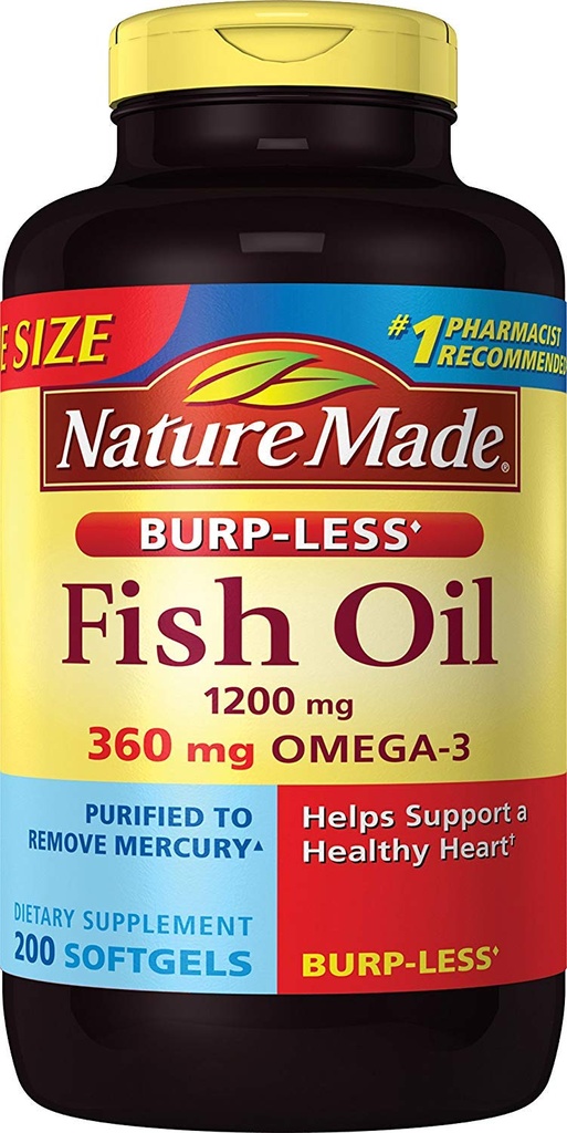 Aceite de pescado de propina 1200 mg, 200 Softgels, aceite de pescado Omega 3 suplemento para la salud cardíaca