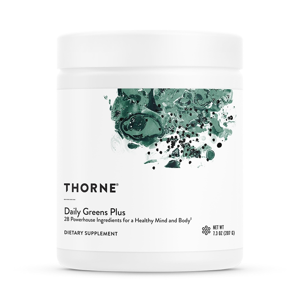 THORNE - Daily Greens Plus - Verdes integrales Polvo con Matcha, Spirulina, Moringa y Adaptógeno, Mushroom y Blends Antioxidantes - Refreshing, Mint Flavor 7.2 Oz - 30 Serviciones