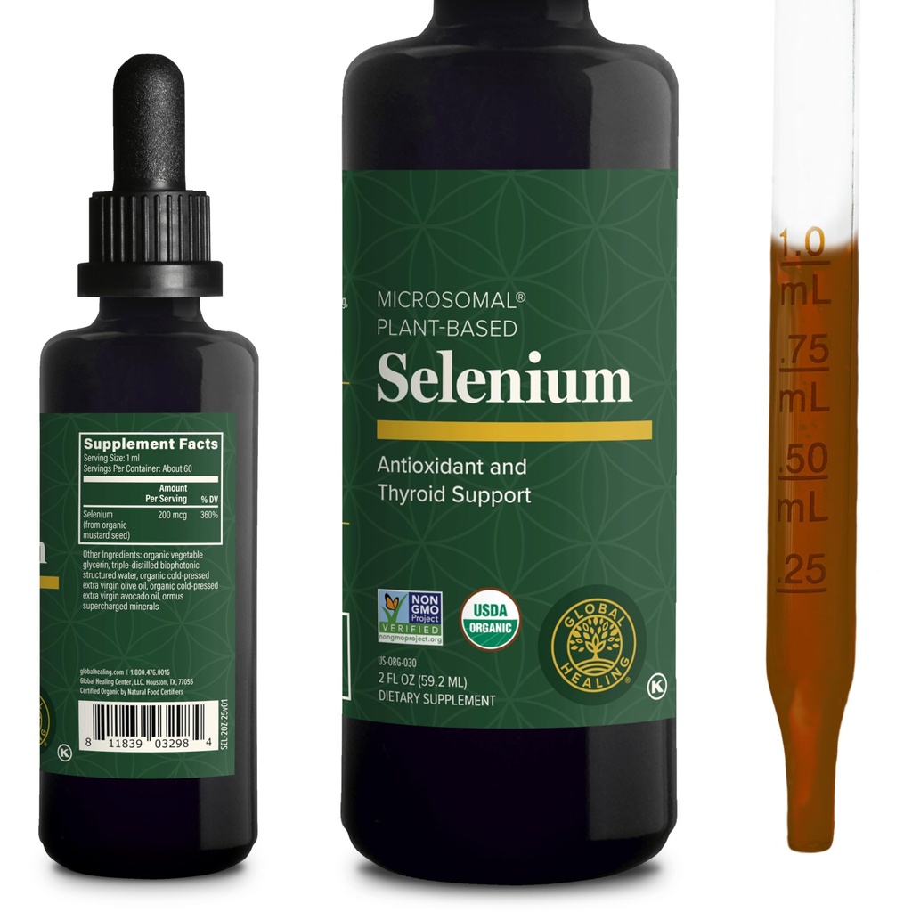 Global Healing Center - Selenium 200mcg, Selenium Supplement Drops with Organic Ingredients, Antioxidants for Thyroid and Immune Support, Non-GMO & Gluten-Free, for Men &amp; Women - 2 Fl Oz