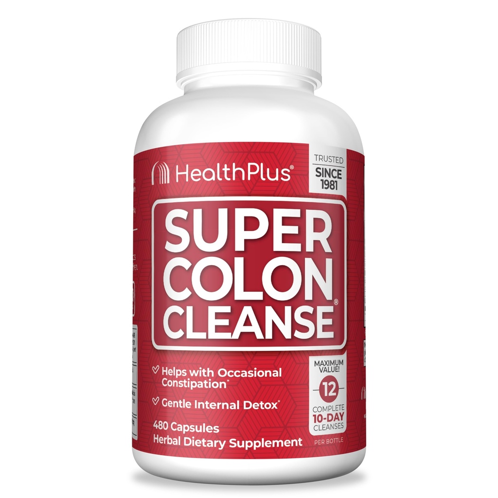 Health Plus Super Colon Cleanse 120 Day Supply of Gentle Gut Cleanse Detox, Psyllium Husk, Probiotics for Constipation Relief " Digestive Support, 480 Capsules