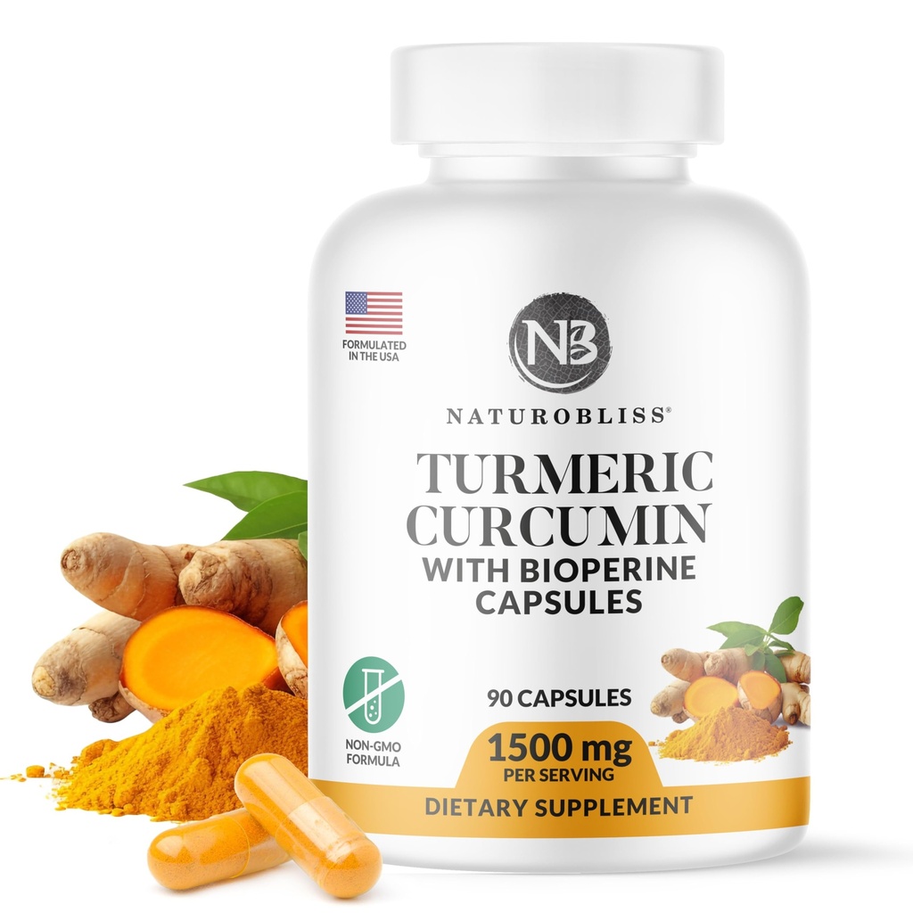 NaturoBliss Turmeric Curcumin with BioPerine 1500mg - Non GMO - Gluten Free - 90 cápsulas