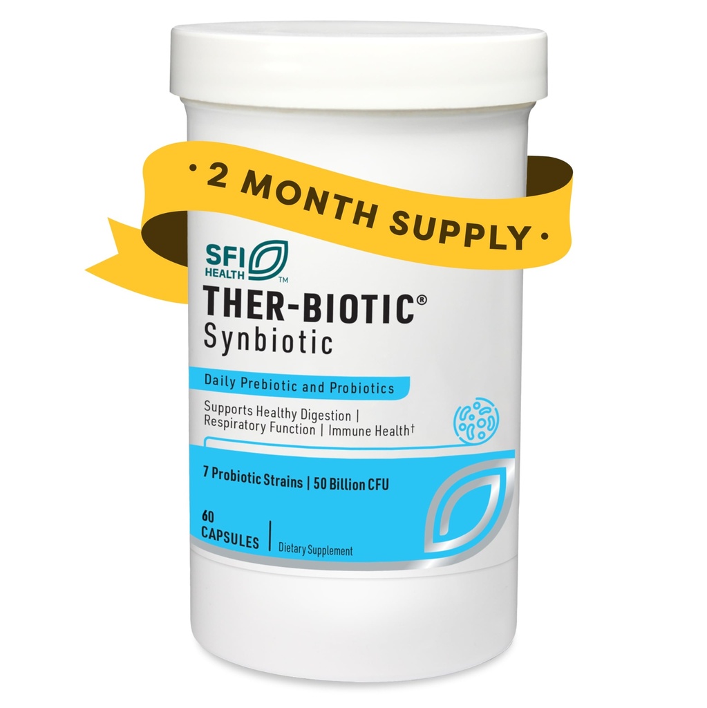 SFI Health Klaire Labs Ther-Biotic Synbiotic Prebiotics " Probiotics for Women " Men - Daily Probiotic with Low FODMAP Prebiotic - Gut, Immune, Respiratory " Digestive Health Support (60 Capsules)