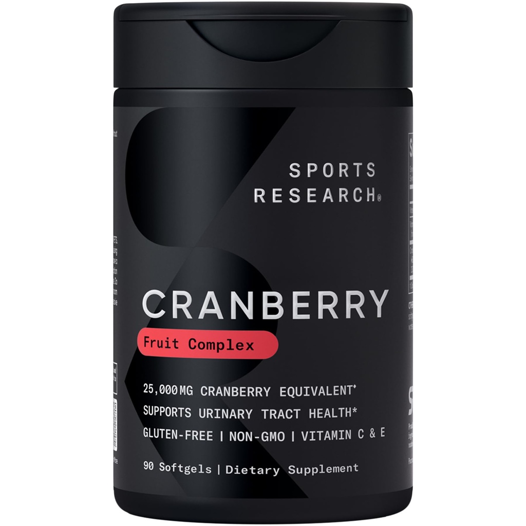 Estudios Deportivos Cranberry Fruit Complex Supplement - Softgels for Urinary Tract Health Support - Equal to 25,000mg of Cranberries, Made with Pacran &amp; Vitamins C &amp; E - Non-GMO & Gluten Free - 90 Count