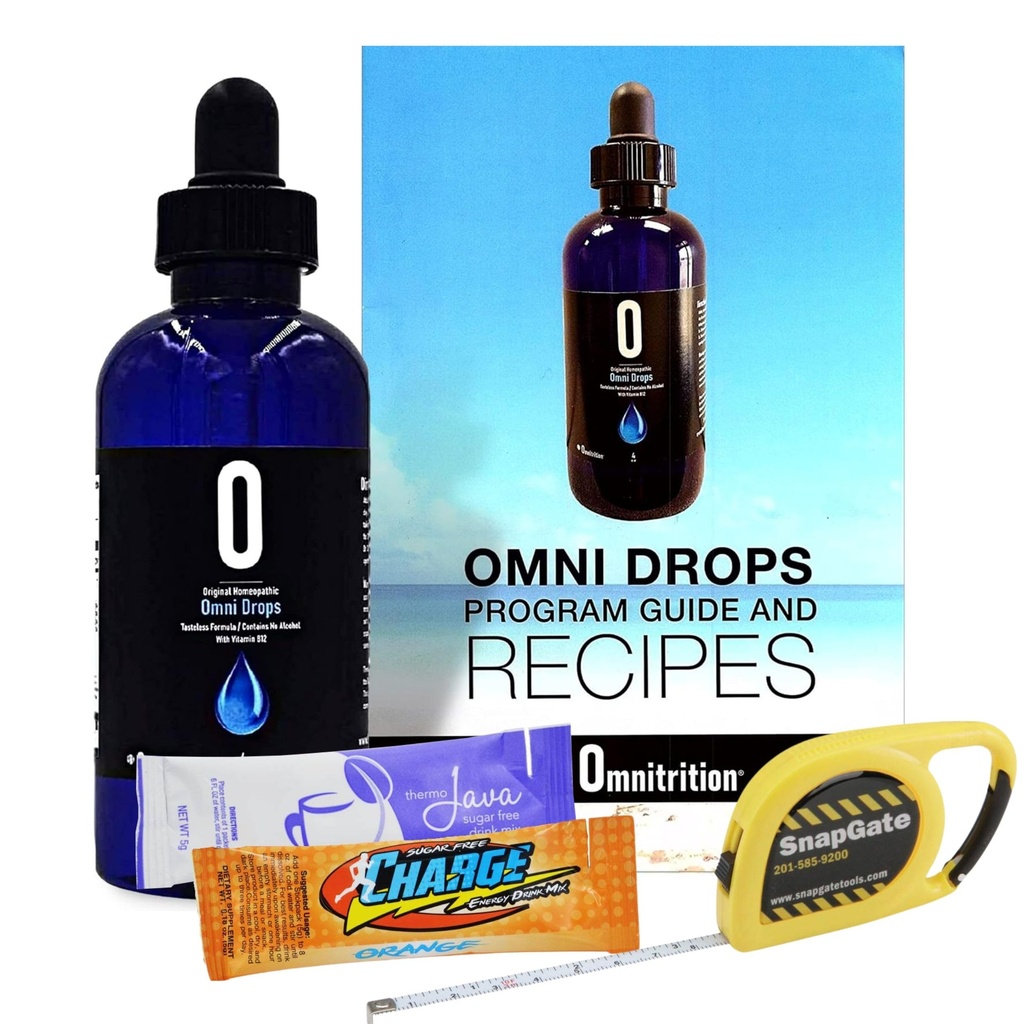 Omni Drop Program, Authentic Omnitrition - Basic Bundle Incluye*** 4 oz Bottle Omni Drops with Vitamin B12 Program Guide, Muestras y un Snapgate 10 Ft. Carabiner Tape Measure