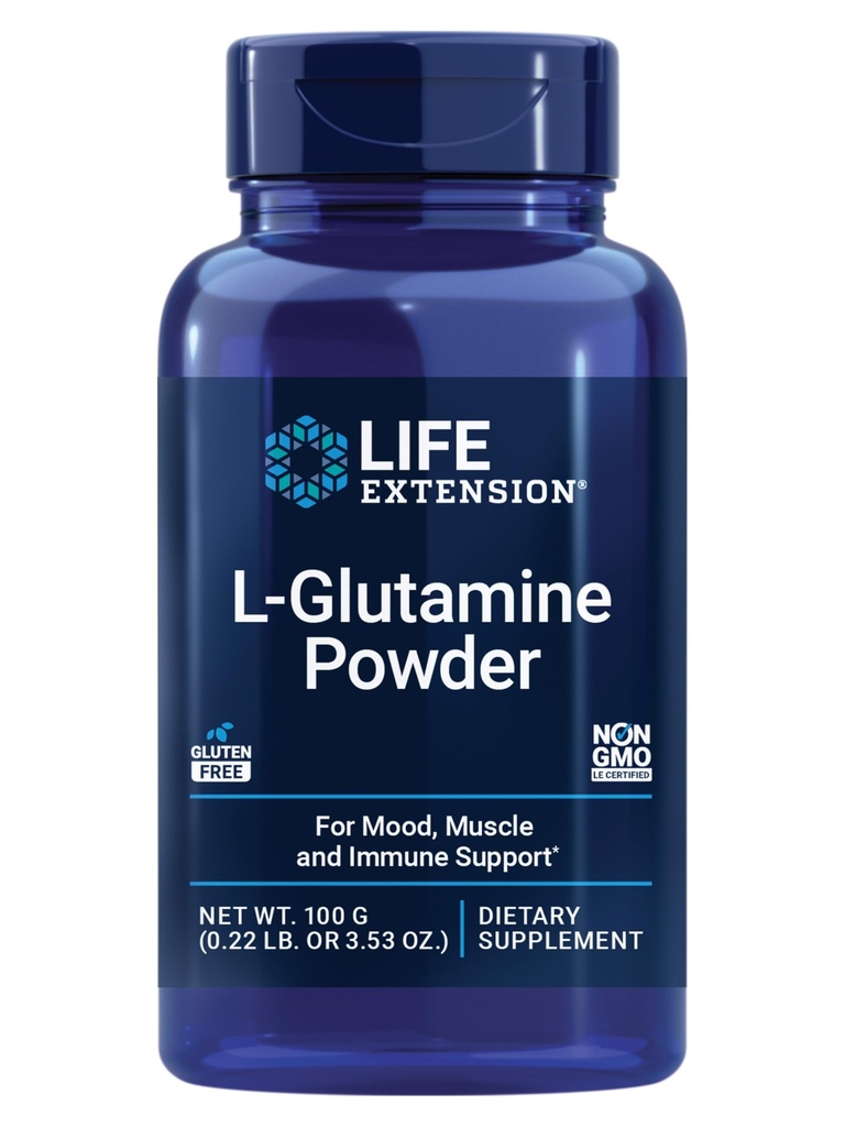 Extensión de la vida Pólvora L-Glutamina, Aminoácidos, apoya la salud muscular y la salud inmunitaria, libre de gluten, no transgénico, vegetariano, 100 gramos