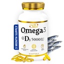 NATURALEZA Omega 3 Suplemento de aceite de pescado con vitamina D3 5000 UI - 1000mg Triglicéridos cápsulas para la salud cerebral - Omega3 EPA DHA + VIT D 3-90CT