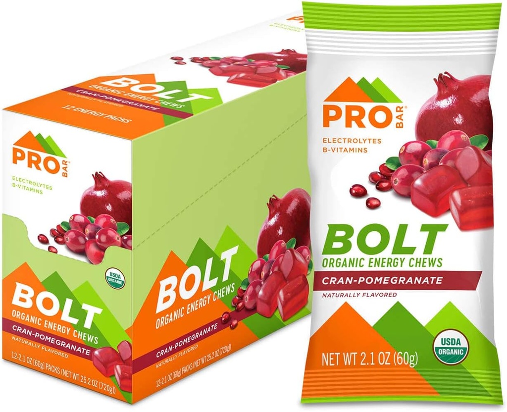 PROBAR - Pizarras de energía orgánica BOLT, granada de arándano, no GMO, libre de gluten, USDA Certified Organic, Healthy, Natural Energy, Fast Fuel Gummies with Vitamins B &amp; C (12 Conde)