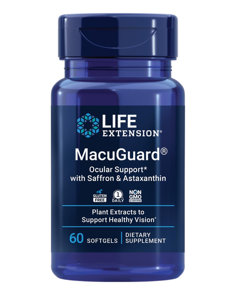 Soporte Ocular MacuGuard con Saffron &amp; Astaxanthin – Suplemento de Salud Ocular para Visión Saludable – con Lutein, zeaxanthin, Meso-zeaxanthin – Gluten-Free, Non-GMO – 60 softgels