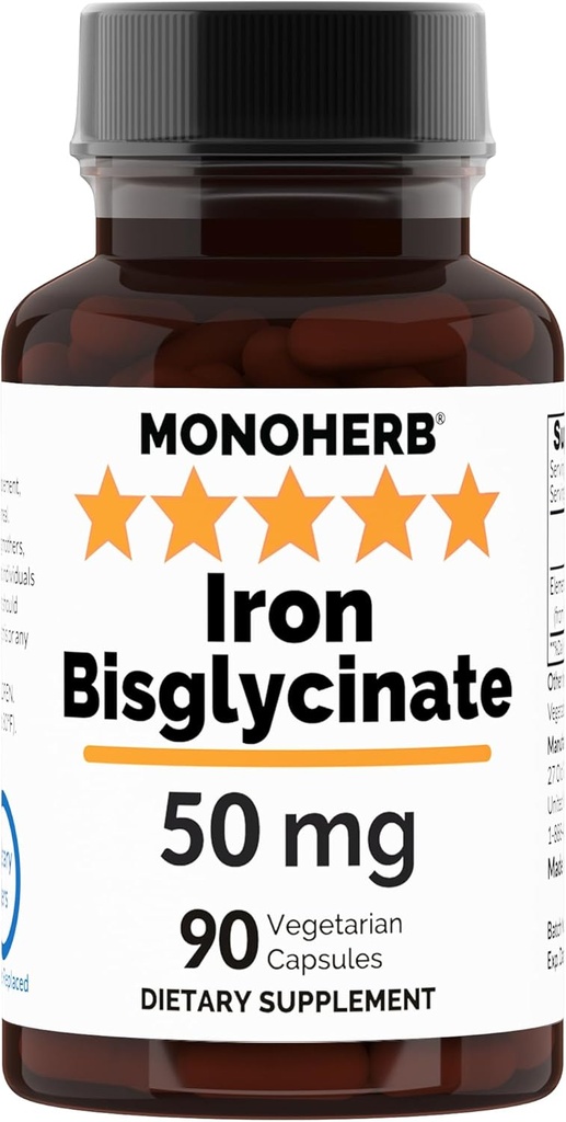 Iron Bisglycinate 50 mg - 90 cápsulas de veg - 50 mg de hierro elemental por cápsula