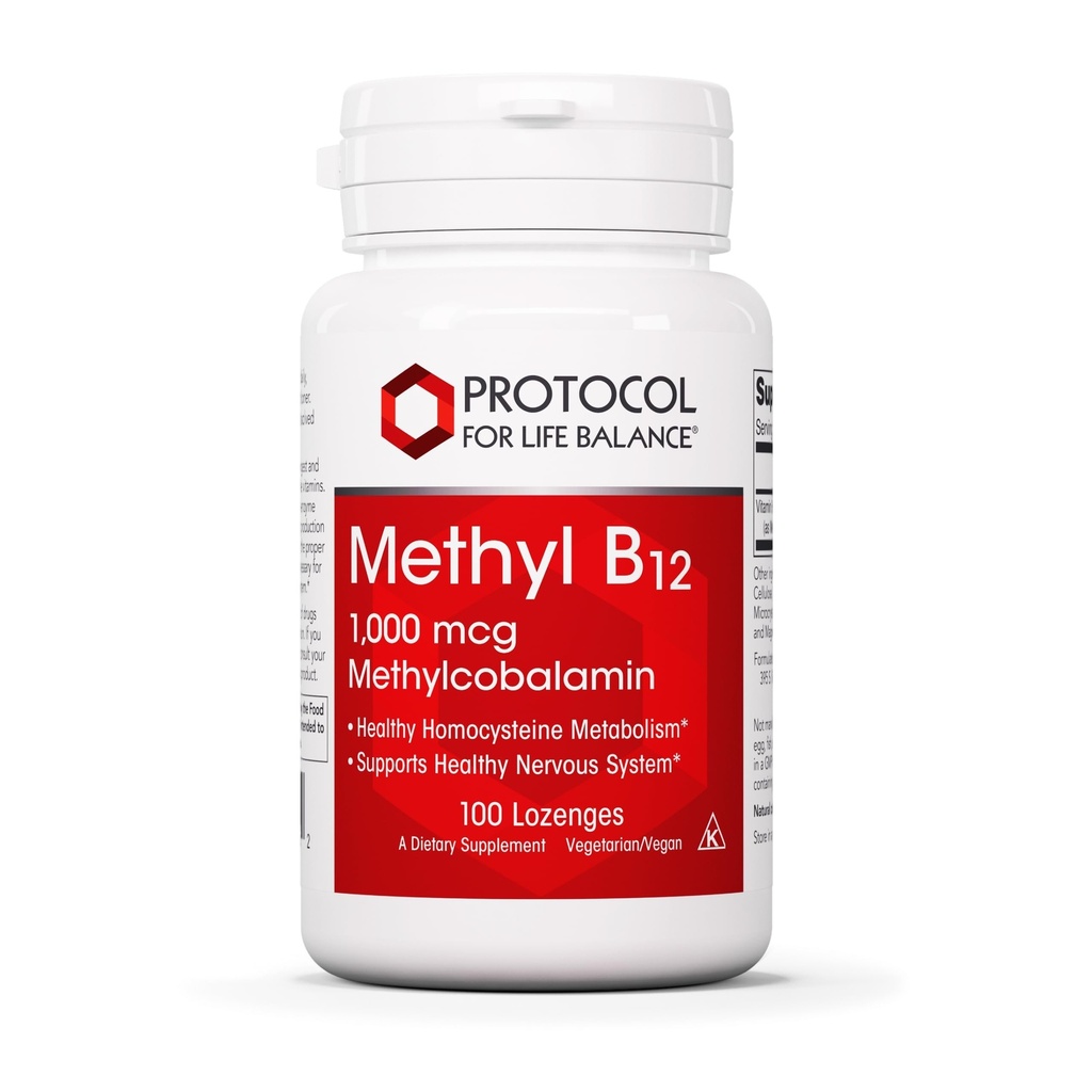 PROTOCOLO PARA LA VIDA BALANCE Metil B12 1000mcg - Vitamina B12 para el metabolismo de Homocysteine - Apoyo Cerebro Salud &amp; Salud Sistema nervioso - Kosher, Halal & Vegan - 100 Lozenges