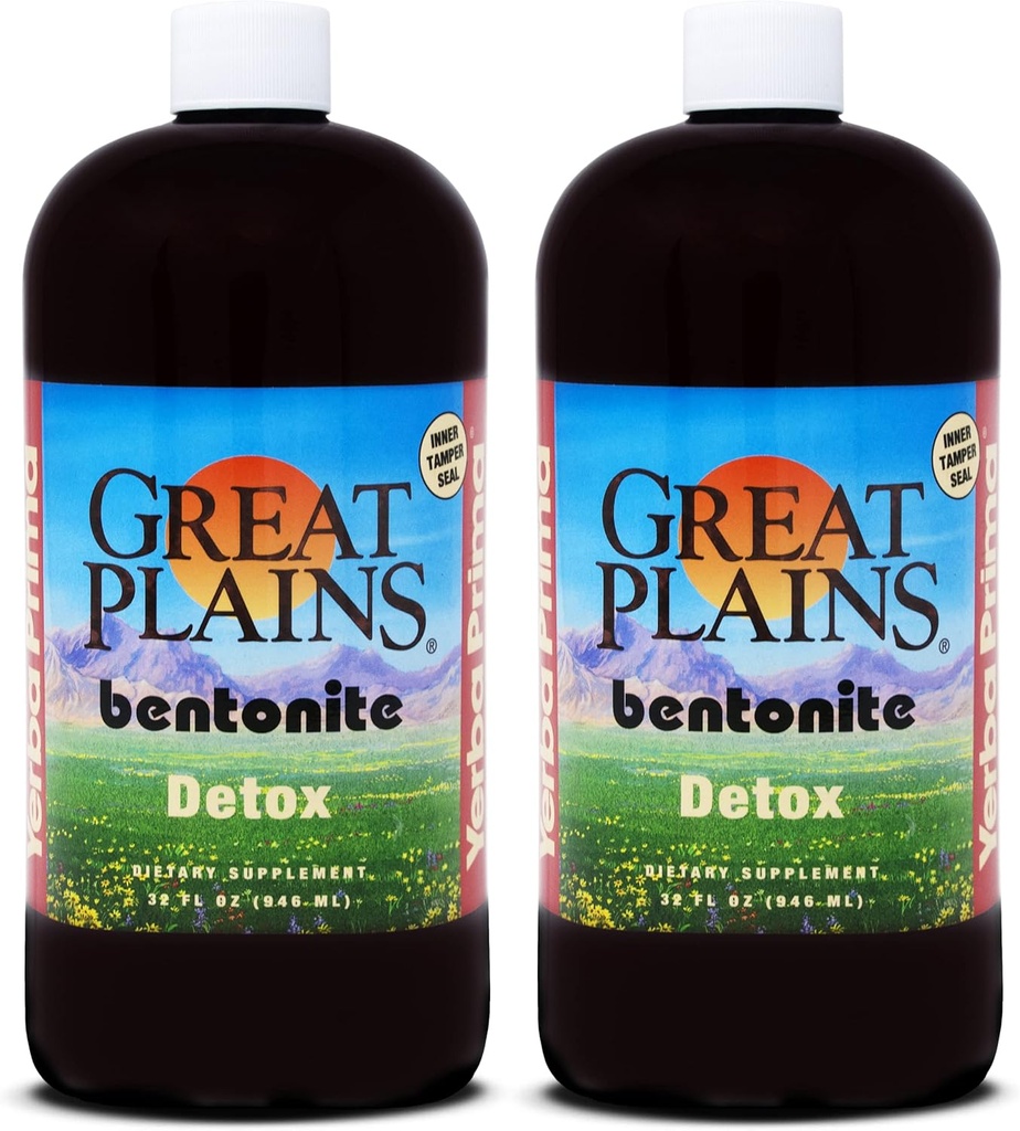Yerba Prima Great Plains Bentonite - 32 oz (Pack of 2) - Suplemento interno de arcilla líquido para una limpieza natural
