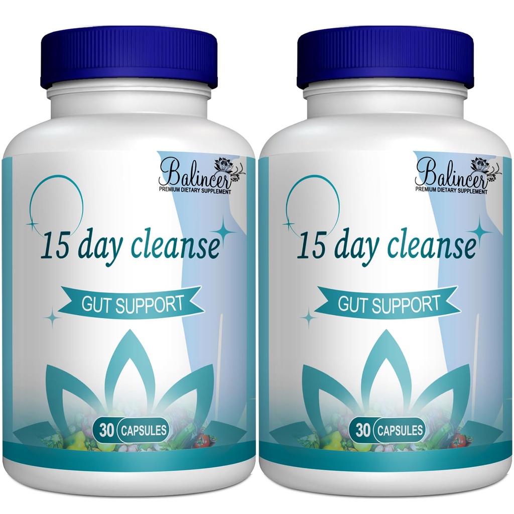 15 Day Cleanse, Gut y Colon Support, Advanced 15 Day Gut Cleanse Detox for Women &amp; Men with Senna, Cascara Sagrada " Psyllium Husk, Non-GMO, 30 Capsules