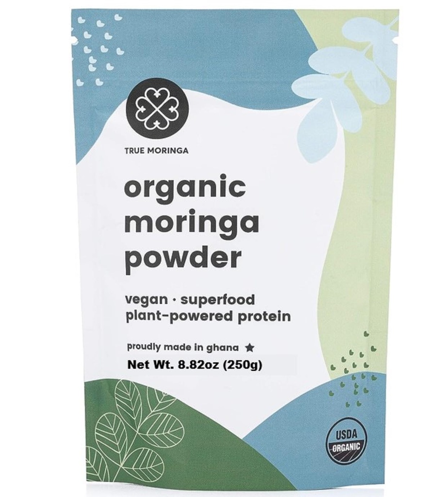 Orgánica Moringa Powder tención 100% Regenerativa Orgánica Raw Moringa Polvo, Certificado USDA. No GMO (250g)