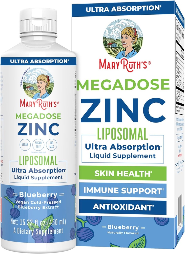 MaryRuth Orgánicas Suplemento Nutricional Silencio Liposomal Zinc líquido Suplemento con Vitamina E TENIDO Salud general y cuidado de la piel TEN Blueberry ANTE Vegan, No Gluten Libre, No Sugar Añadido Ø 15.22 Fl Oz