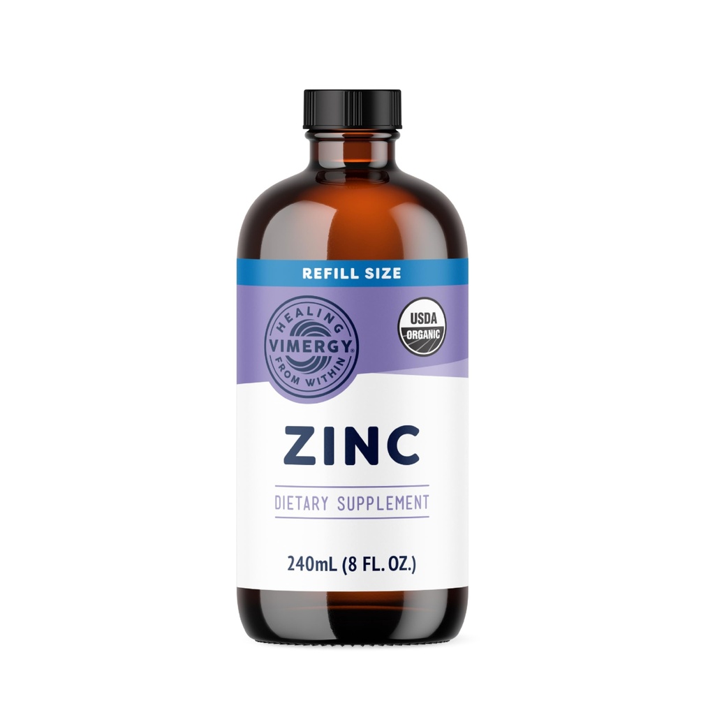 Suplementos Zinc Orgánicos Vimergy para Hombres (7.5mg Zinc líquido por ser) Apoyo a la absorción rápida, promueve la piel de huesos saludables, USDA Certified Organic, Vegan, Hasta 120 Servings (240mL)
