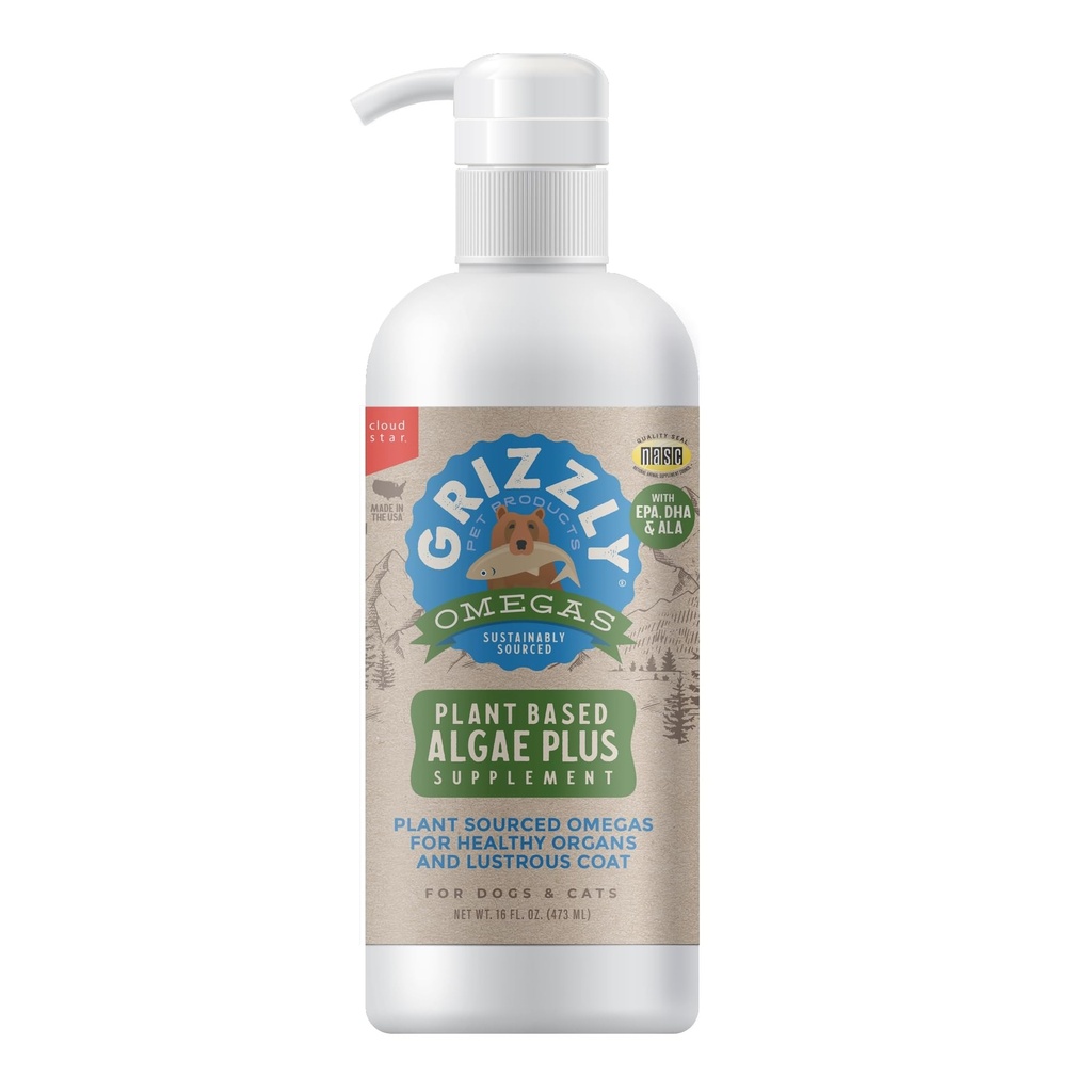 Grizzly Pet ProductsAlgal Plus Omega 3-6-9 Suplemento alimenticio para perros y gatos, 16 Botella de onda
