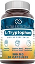 Suplemento dietético de L-Tryptophan 500 mg 60 cápsulas (no GMO) - Suplementos de Ayuda Natural para el Sueño con 500 mg de forma gratuita L Tryptophan - Circulación &amp; Apoyo Inmunitario*