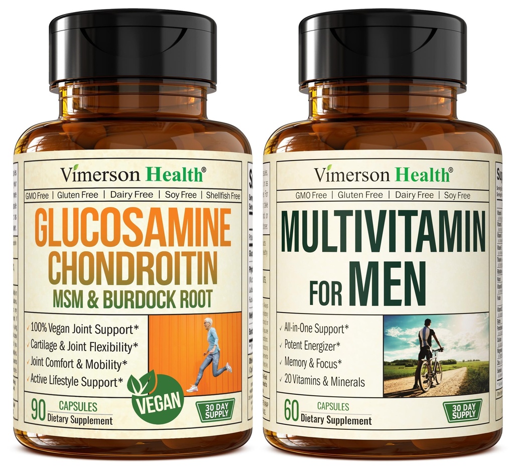 Vegan Glucosamine Chondroitin MSM Joint Support Suplemento & Complete Multivitamin for Men