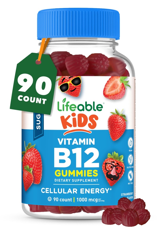 Lifeable Azúcar Niños Gratis Vitamina B12 Gummies TENIDO 1000 mcg TENIDO Great Tasting B12 Vitaminas para Niños Silenciosos Energéticos, Mood y Metabolismo Soporta Silencio B 12 Vitamina Gummies para Niños y Niñas