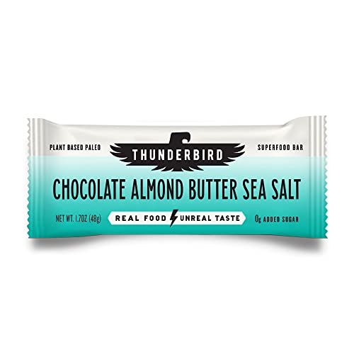 Thunderbird Bars Energy Snack, Gluten-Free with Protein, Healthy Real Food, Vegan Paleo Non-GMO, No Añadido Sugar, Chocolate Almond Butter Sea Salt Flavor (12 Conde, 1.7 oz. Bares)