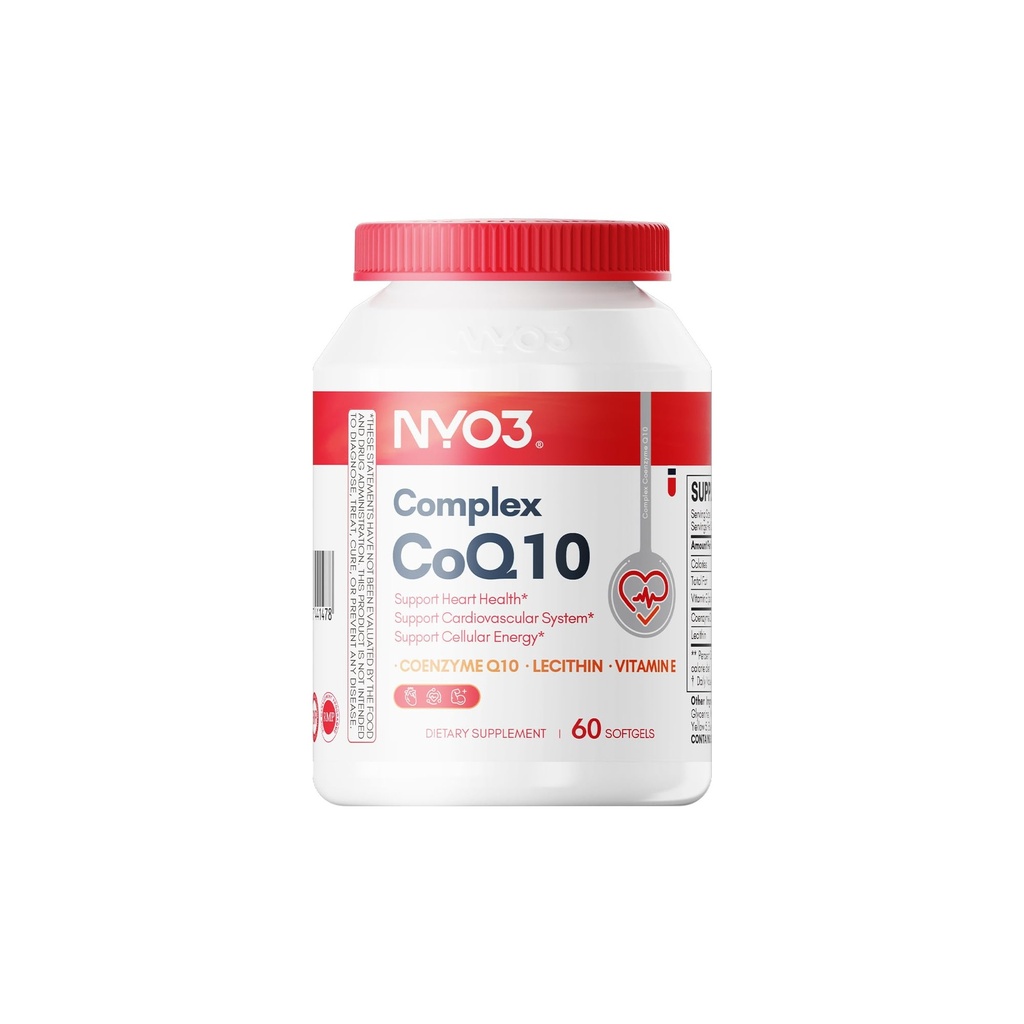 NYO3 CoQ10 200 mg con lecitina y vitaminas E, absorción ultra alta, antioxidante para la producción de energía de salud cardíaca, alta coenzima Q10 Contenido, libre de gluten, no transgénico, suministro de 60 días