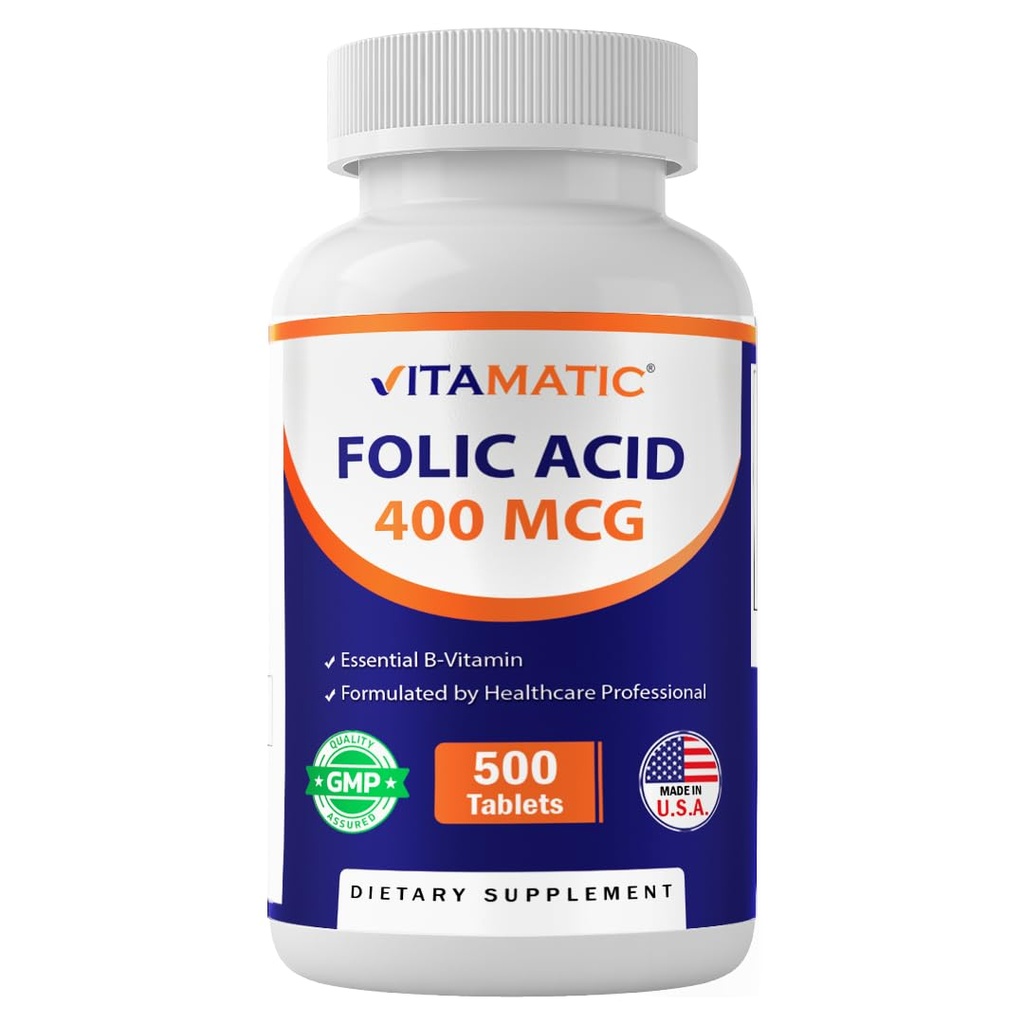 Vitamatic Folic Acid 400 mcg - 500 Tabletas Vegetarianas - Vitamina B9