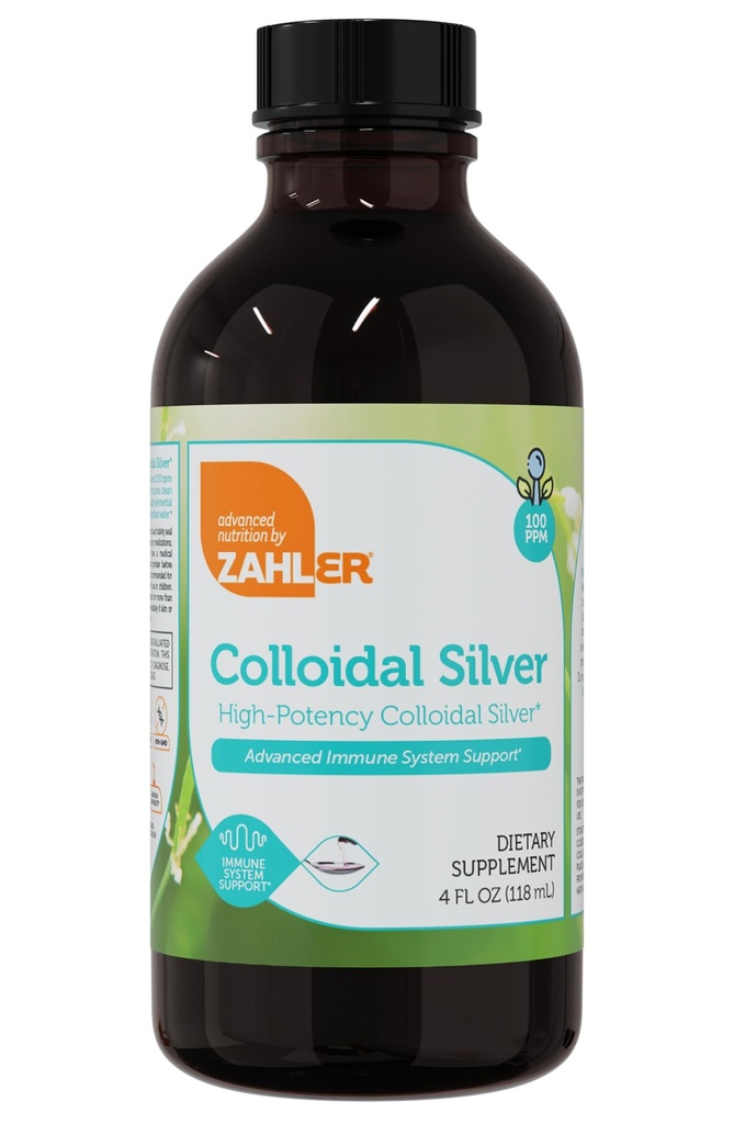 Zahler Colloidal Silver Liquid - Advanced Immune Support and General Health - 100 PPM Bio-Active Liquid Silver Colloidal Liquid - Kosher Vegetarian Non-GMO Estructurado Colloidal Silver Water (4 fl oz)