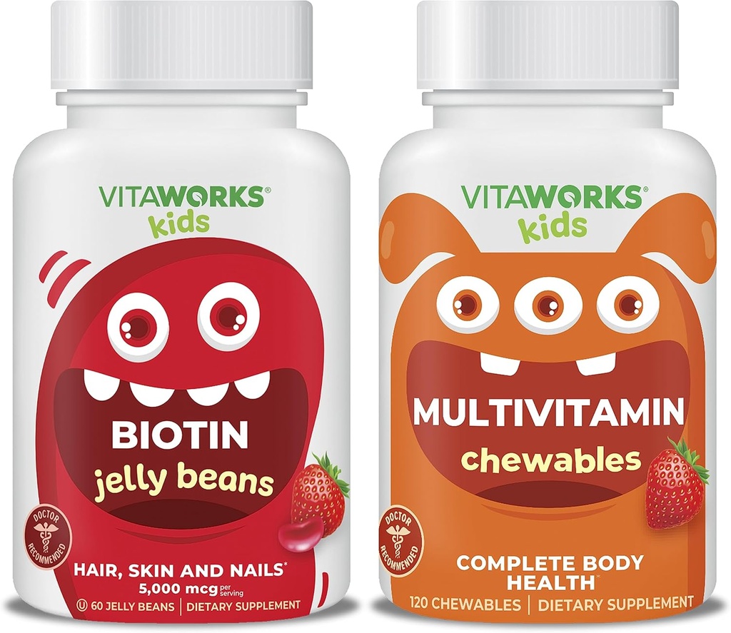 Kids Biotin 5000mg Jelly Beans + Multivitamin Chewables Bundle