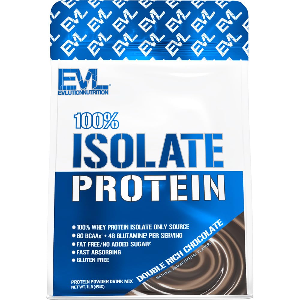 Evlution Nutrition 100% Isolate, Whey Isolate Protein Powder, 25 G de Proteína de Absorbing Rápido, No Sugar Añadido, Low-Carb, Gluten-Free (Double Rich Chocolate, 1 LB)