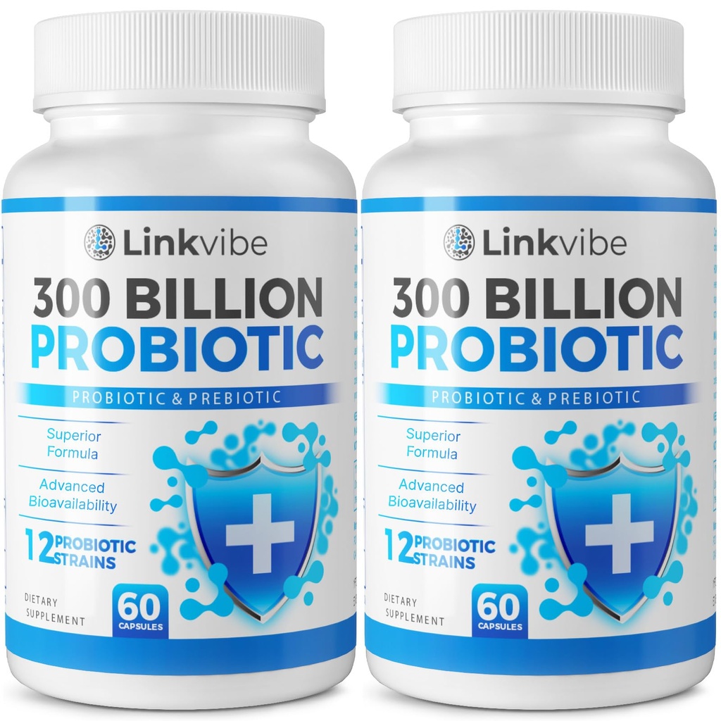 Probiótico 300 Billones CFU - 12 Strains with Organic Prebiotics for Digestive & Gut, Immune, Bloating Health - Probiotics for Women and Men - Daily Dairy Free, Shelf Stable - 120 Condes