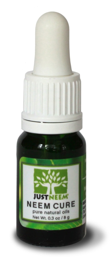 JustNeem Neem Cure Oil - Natural - Best on Acne, Psoriasis, Eczema, Rosacea, Sores fríos, uñas de los pies, Bites de Bug y Spider y otras irritaciones de la piel. con el aplicador de gotero. - 0.3 oz
