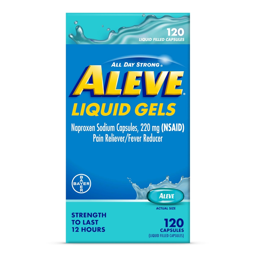 Aleve cápsulas líquidas, Naproxen Sodium capsules 220 mg (NSAID), Dolor/Reductor de Dolor, Alivio de Dolor Rápido, 120 Conde