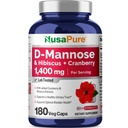 NusaPure D-Mannose Complex 1400 mg (con Hibiscus y Cranberry) - 180 Veggie Caps.