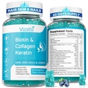 2 Pack Biotin Gummies con Collagen " Keratin para las uñas de la piel del cabello- Mujeres Hombres, Niños - 120 Blueberry Flavored Gummies
