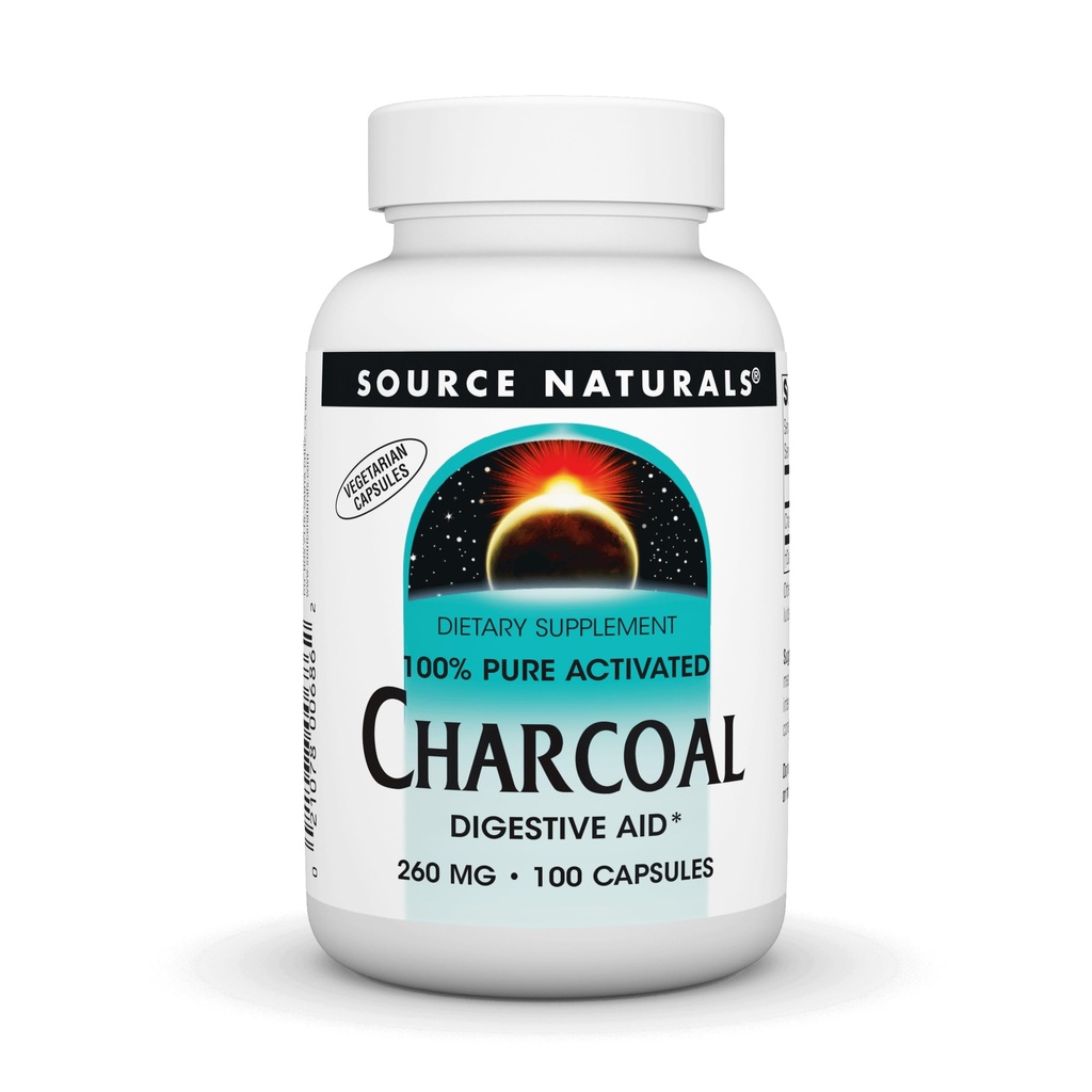 Fuente Natural Charcoal - 100% Puro Activado, Ayuda Digestiva - 100 cápsulas