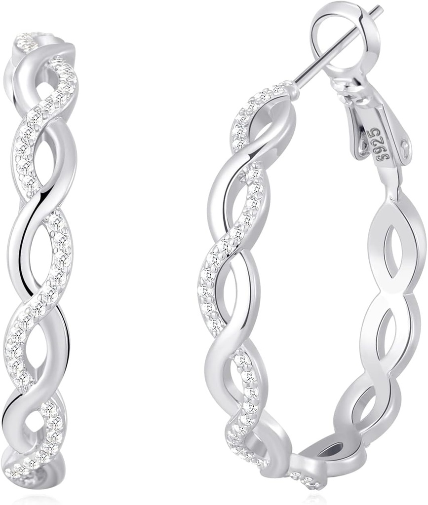 Senteria 925 Pendientes de plata para mujer Pendientes de aro giratorio ligeros con zirconia cúbica Pendientes de aros hipoalergénicos (20/30/40/50/60MM)